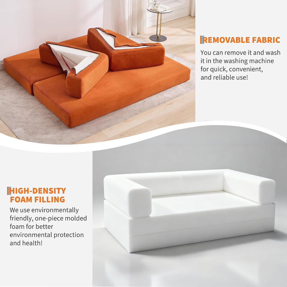 Garvee 5-in-1 Convertible Sofa Bed, 78.8" Modular Corduroy Sleeper with ...
