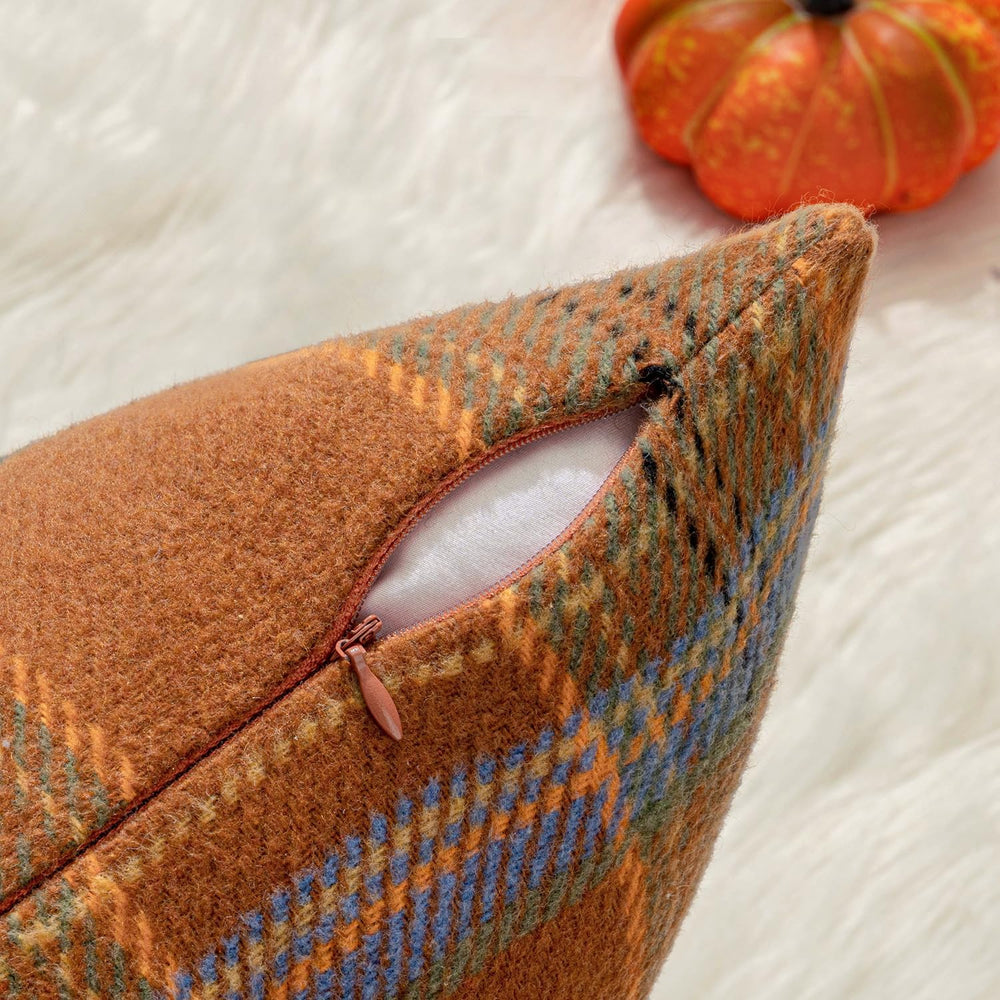 MIULEE Fall Plaid Decorative Pillow Covers Set of 2 16x16 Orange