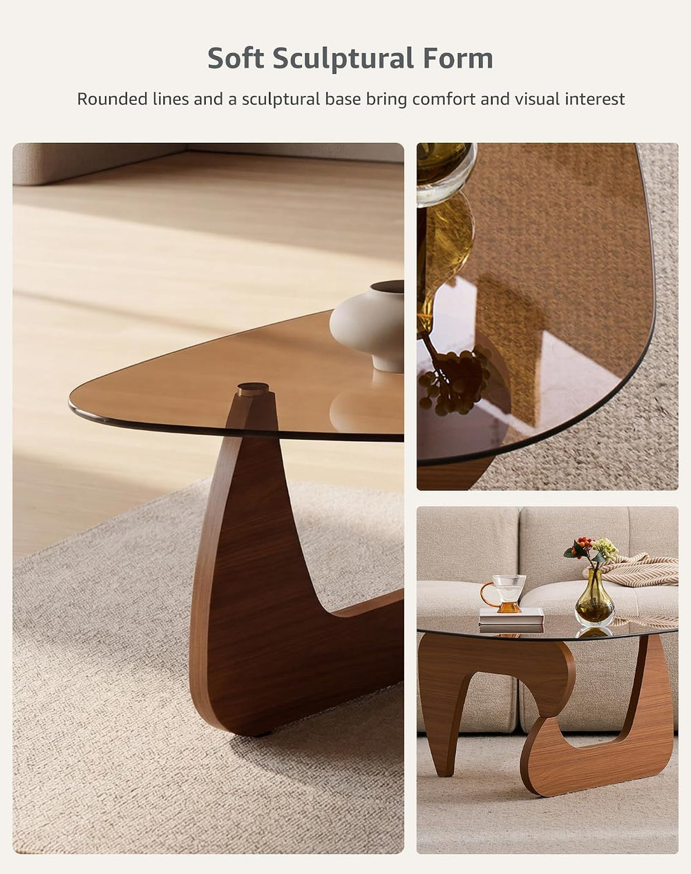 Smoked Glass Coffee Table for Living Room, 35.82" Small Triangle Coffee ...