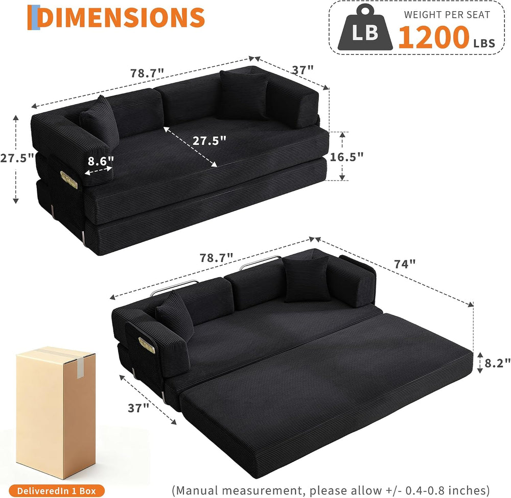 Garvee 5-in-1 Convertible Sofa Bed, 78.8" Modular Corduroy Sleeper with ...