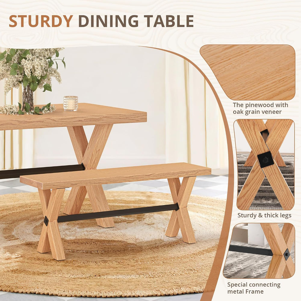 LUE BONA 47 inch Dining Bench with Solid Wood, Farmhouse Kitchen Bench with N...