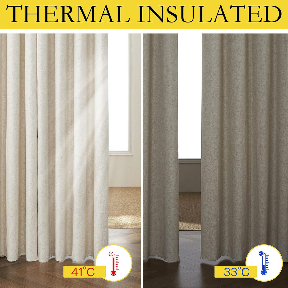 NICETOWN Farmhouse Style 100% Blackout Natural Linen Warm Curtains 90 inches ...