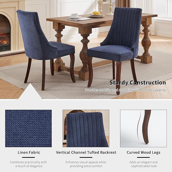 Mid Century Dining Chairs Set of 6, Navy Modern Kitchen & Dining Room Cha...
