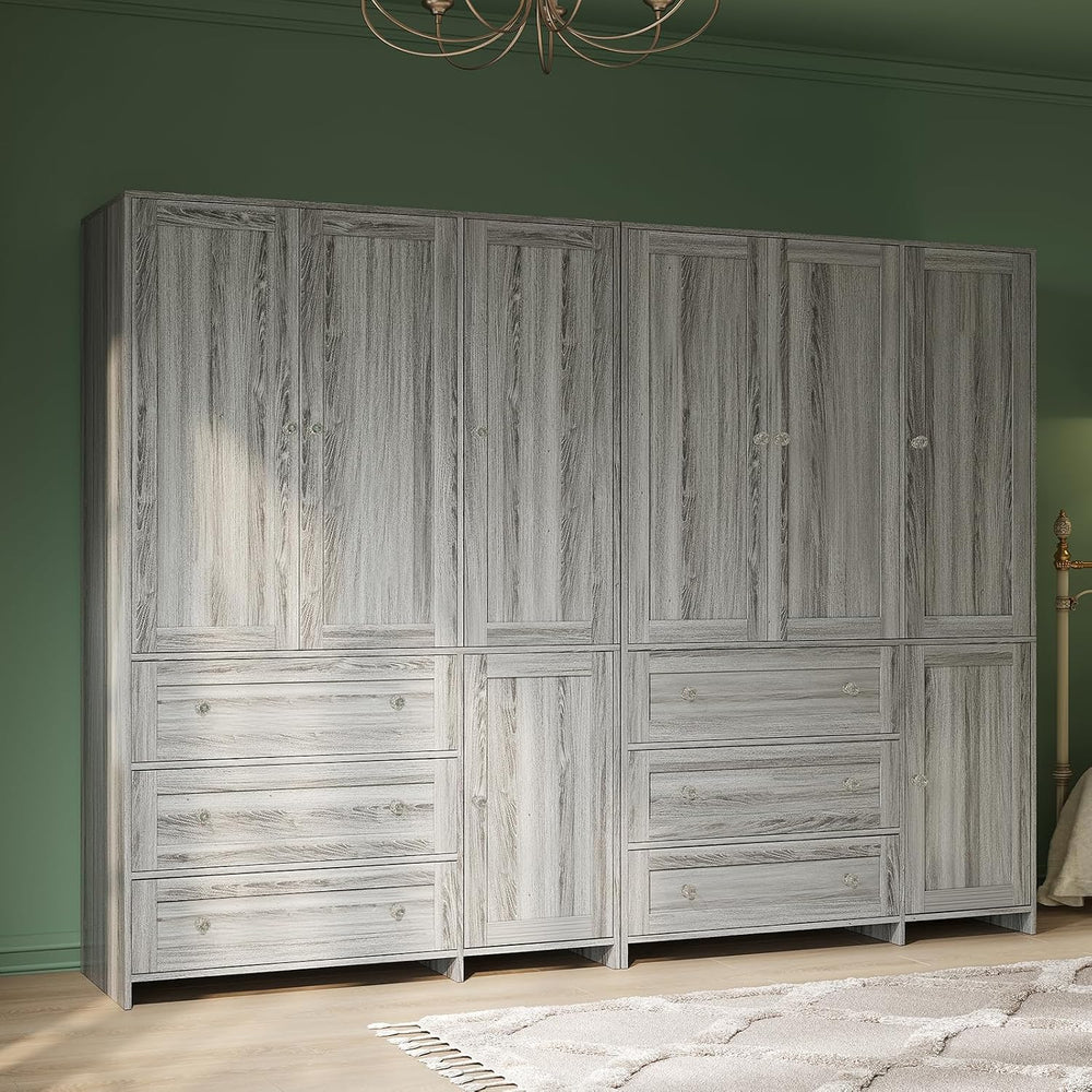 VOWNER 71" H Armoire Wardrobe Closet with 3 Drawers and Mirror