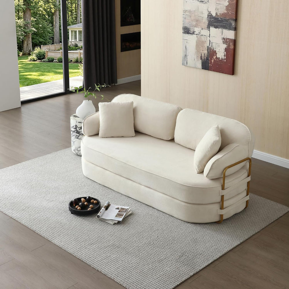 78” Convertible Sleeper Sofa Bed, High Back Plush Boucle Boneless Futon Loves...