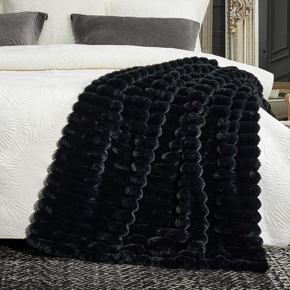 Cozy Bliss Faux Fur Throw Blanket for Couch, Cozy Warm Plush Striped Blanket ...
