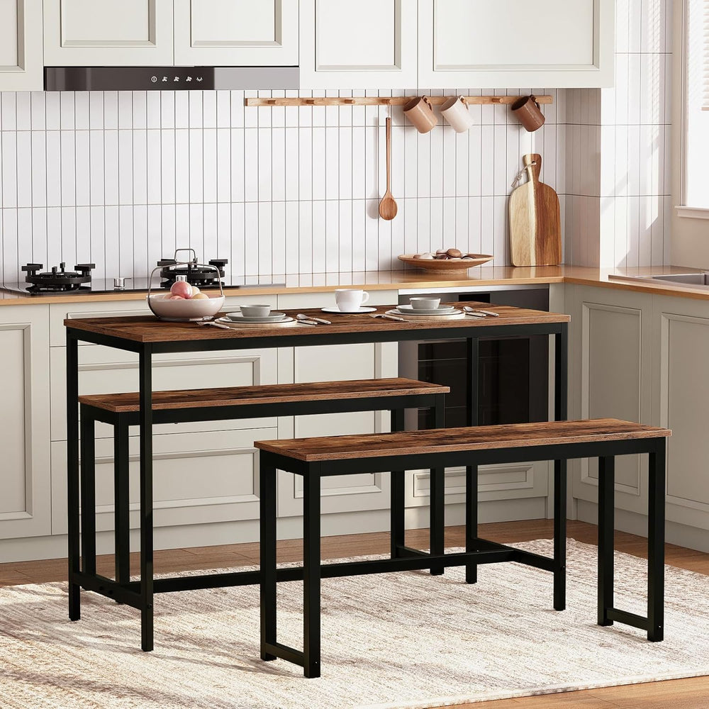 HOOBRO Dining Benches, Pair of 2 Industrial Style Indoor Benches, Durable Met...