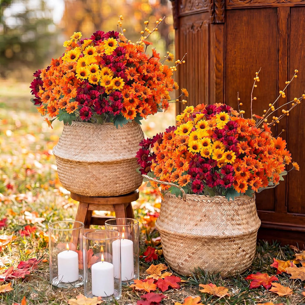 Suncalla 12 Pcs Fall Artificial Mums for Outdoors, Fake Silk Daisy Bulk