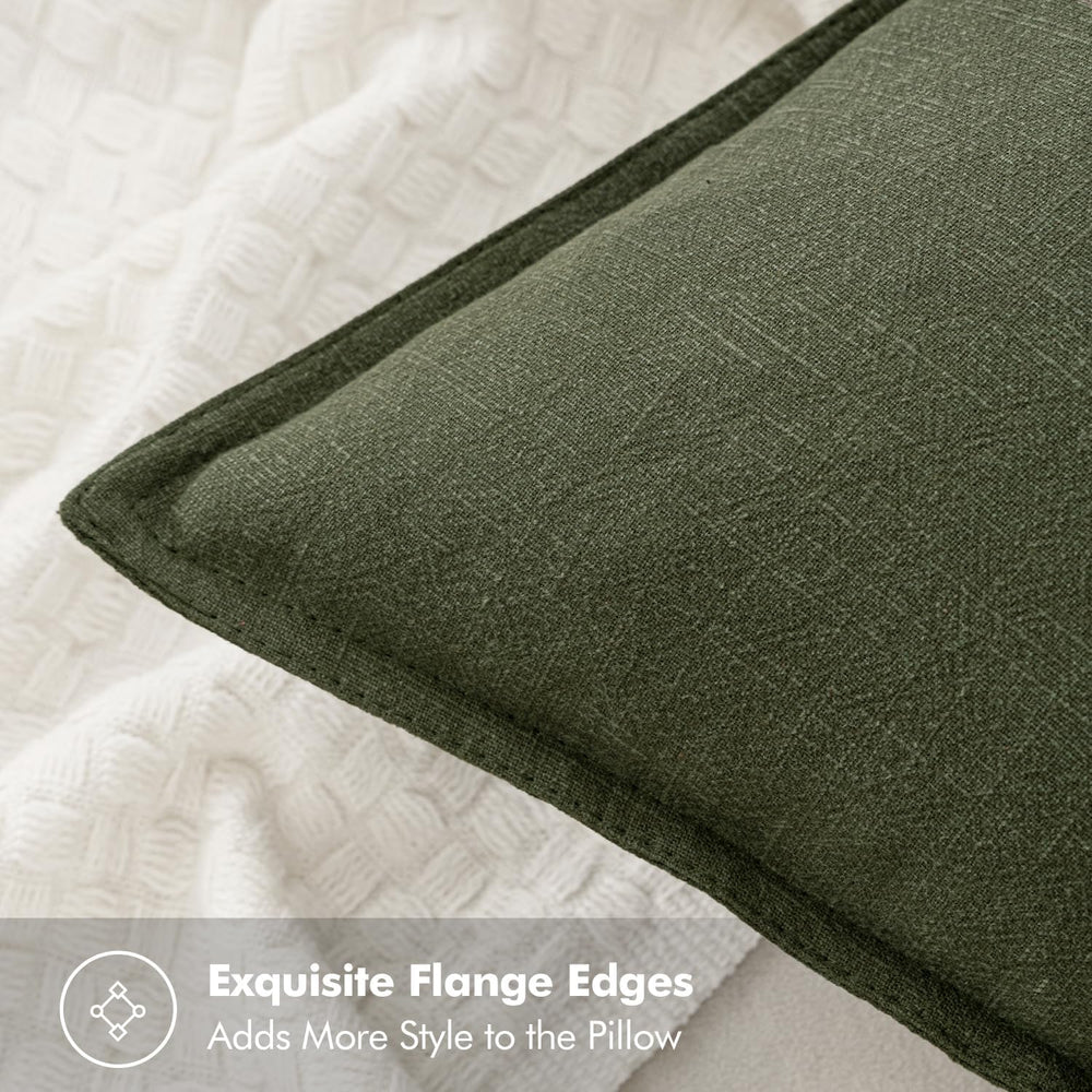 MIULEE Decorative Linen Euro Sham Pillow Covers 24x24 Dark Olive Green