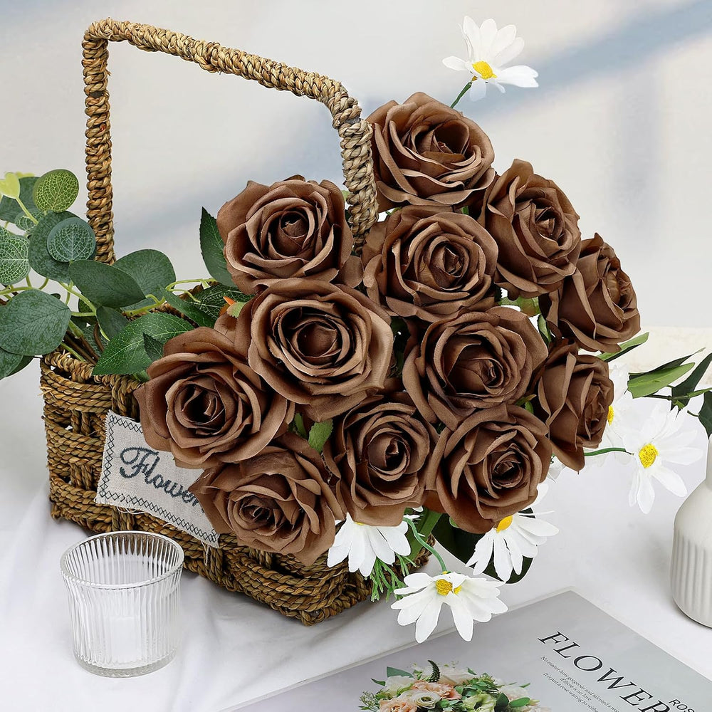 48 PCS Brown Roses Artificial Flowers, Silk