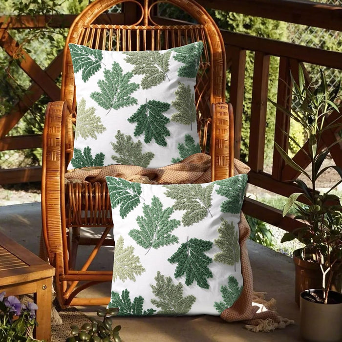 Set of 2 Embroidered Decorative Throw Pillow Covers Couch Square Pillowcases Cushion for Bedroom Sofa Farmhouse Decor 18x18 Inch (Green Maple Leaf)