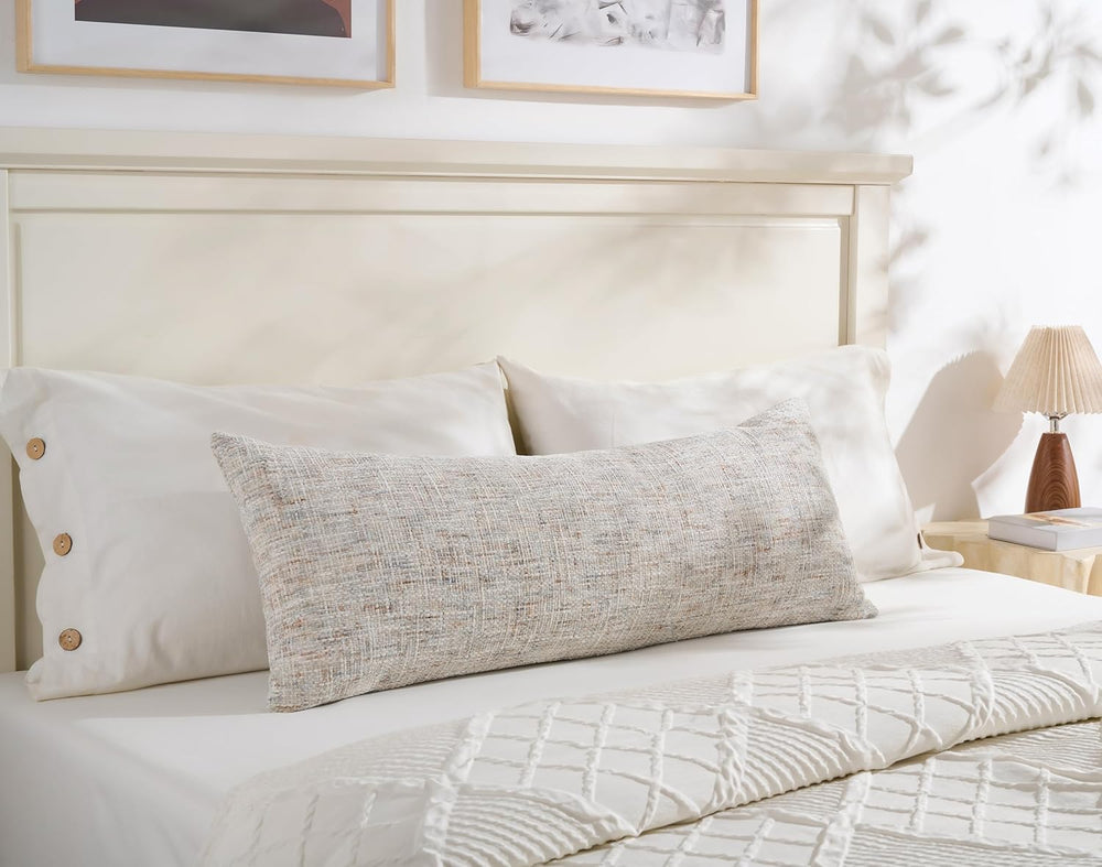 Textured Chenille Decorative Throw Pillow Cover for Bed 14x36 Soft Neutral Wo...
