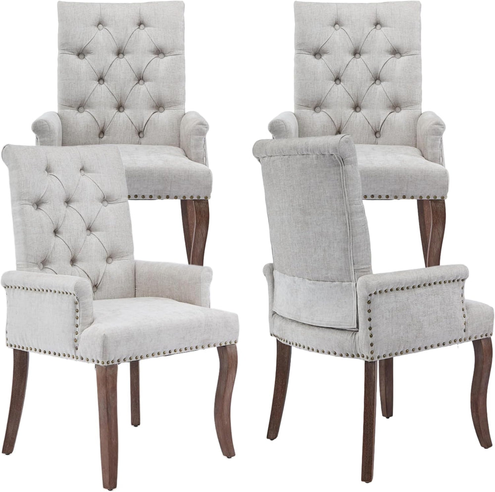 Upholstered Tufted Chenille Dining Chairs with Arms & Nailhead Trim โ Sol...
