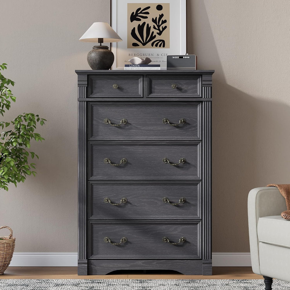 Grey 6 Drawer Dresser for Bedroom, 47" Tall Dresser, Wood Rustic Chest o...