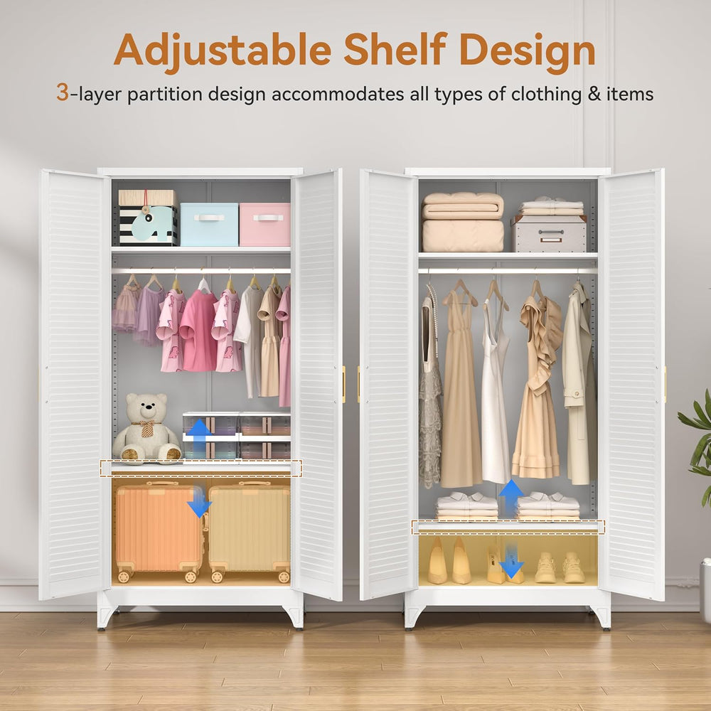 Metal Armoire Wardrobe Closet with Doors, 71" Tall Wardrobe Cabinet