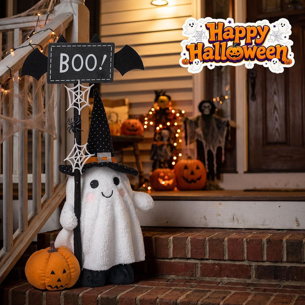 unanscre Standing Halloween Ghost Plush Decor with Adjustable Sign&Pumpkin