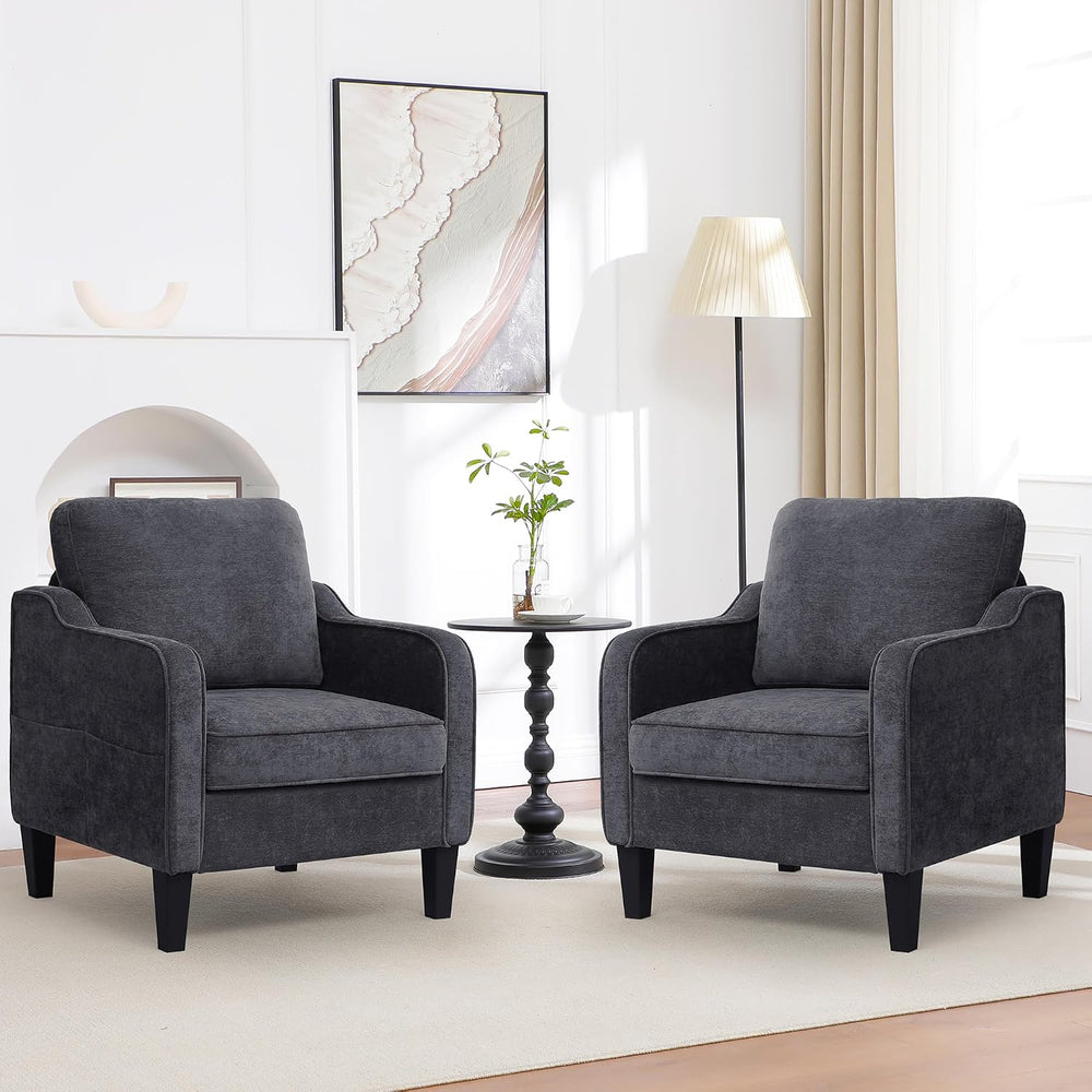 Accent Chairs Set of 2, Upholstered Living Room Chairs with Side Pocket, Mid ...