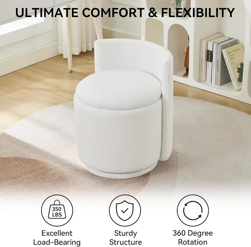 WUTUTUEE Velvet Vanity Chair with Storage, 360° Swivel Makeup Chair with Wave...