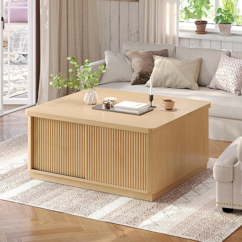Itaar 39.4'' Lift Top Coffee Table with Storage, Fluted Coffee Tables...
