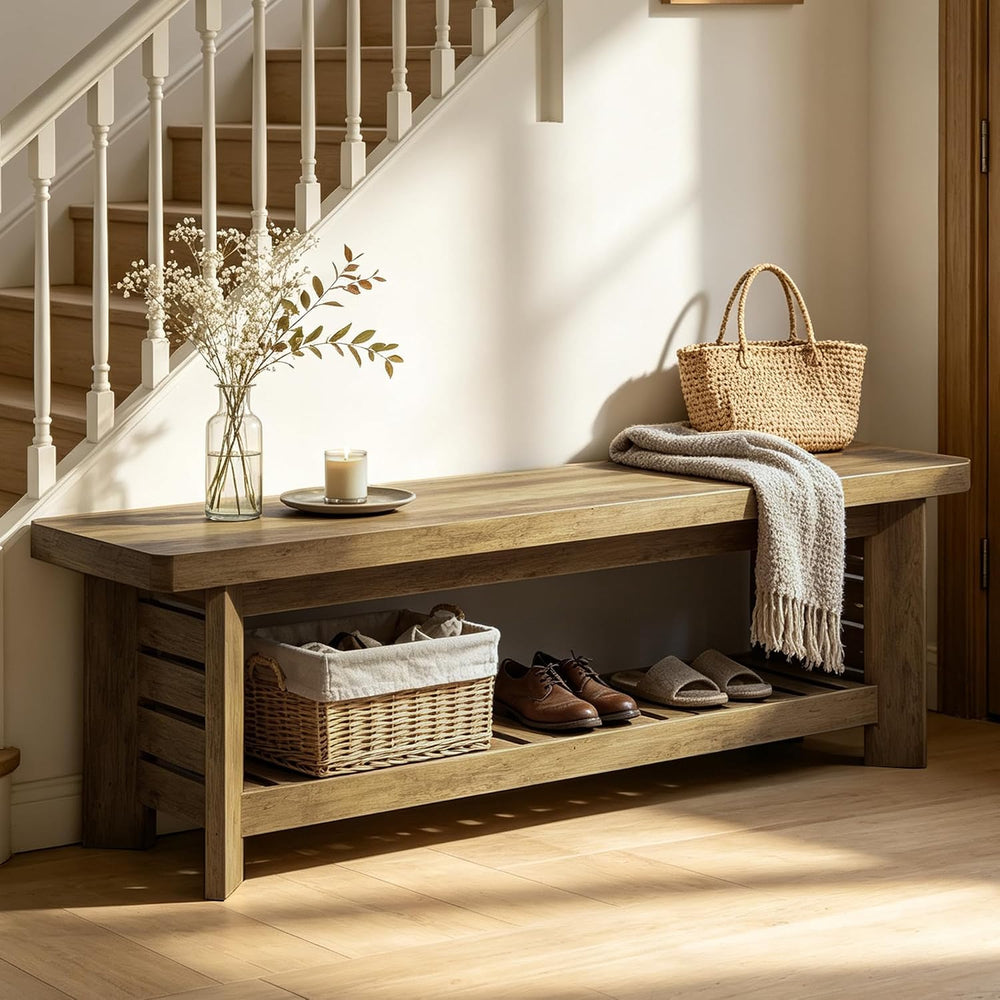 63" Entry Way Bench, Long Wood Entryway Benches for Dining Room Bedroom,...