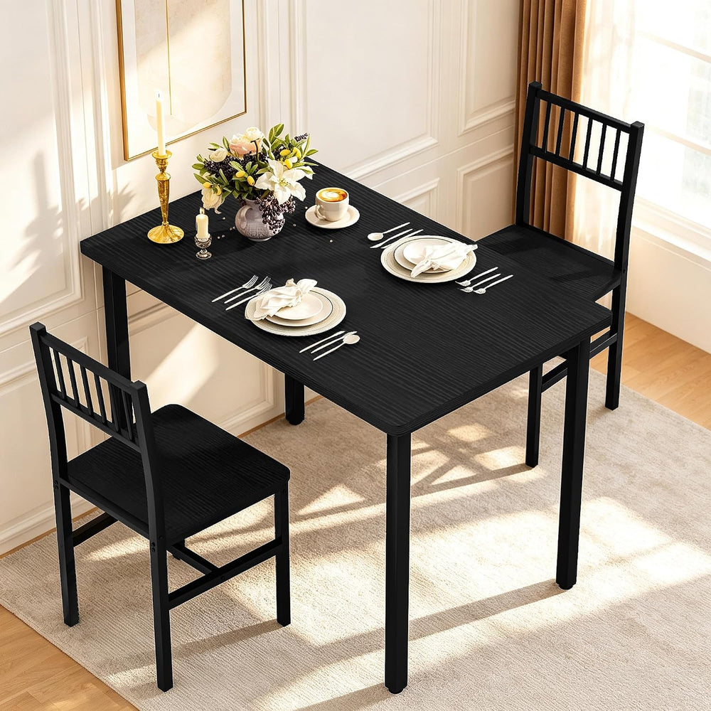 AWQM 3 Piece Dining Table, Small Kitchen Table Set for 2 with Chairs(Black)