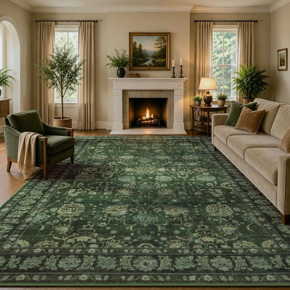 8x10 Green Area Rugs for Living Room, Washable Non-Slip Soft Rug