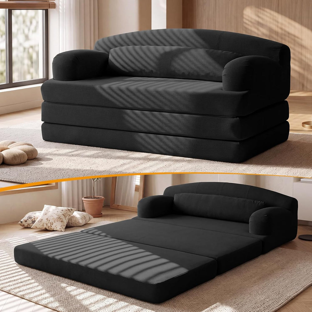 57.1" Trifold Boneless Couch for Living Room, Convertible Sofa Bed