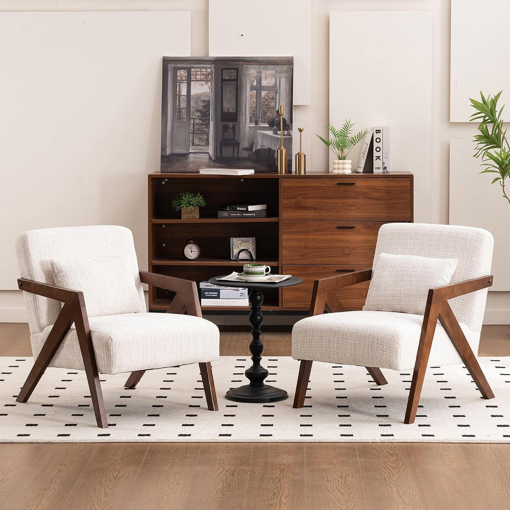 Mid-Century Modern Accent Chair Set of 2 with Solid Wood Frame,Upholstered Ch...