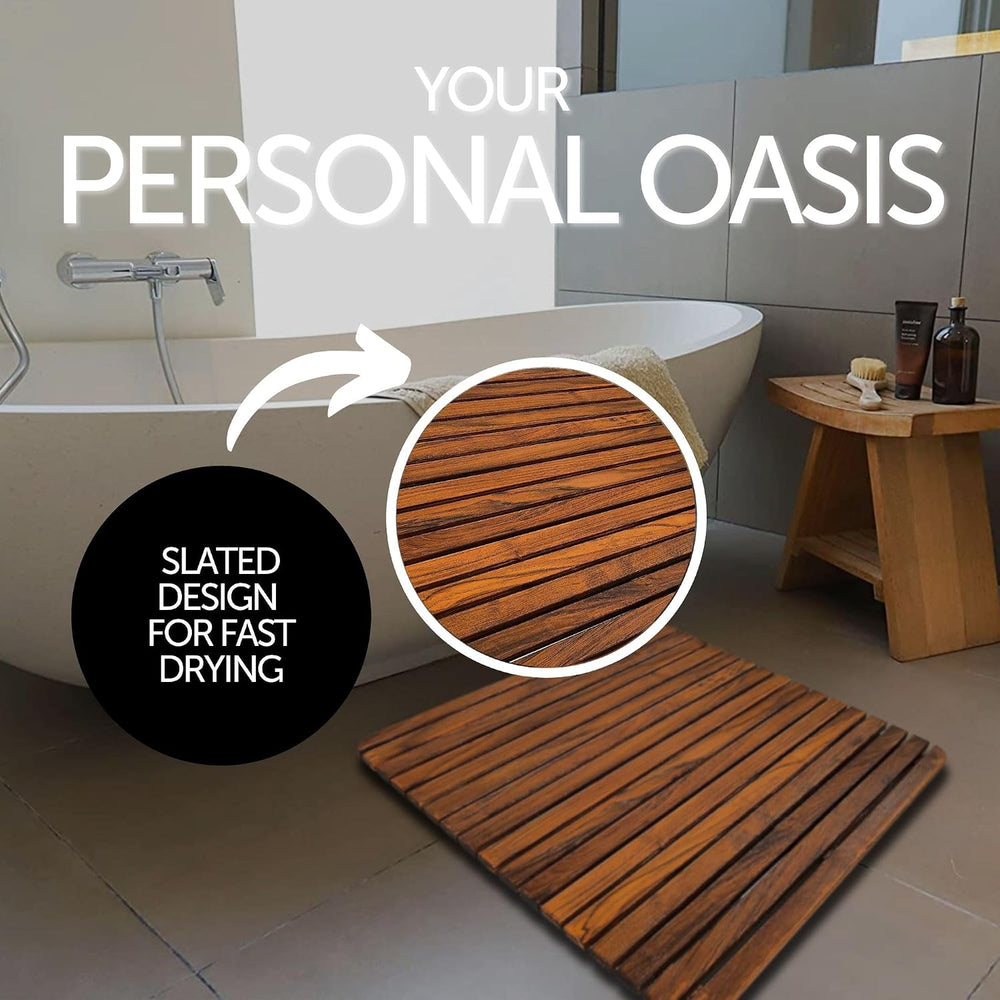 Nordic Style Premium Teak Shower and Bath Mat for Indoor and Outdoor Use - No...