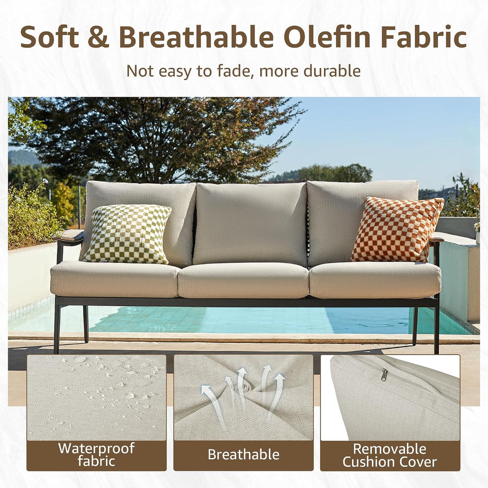 NATURAL EXPRESSIONS 3-Seat Patio Sofa, Wicker Back, Woodgrain Armrest