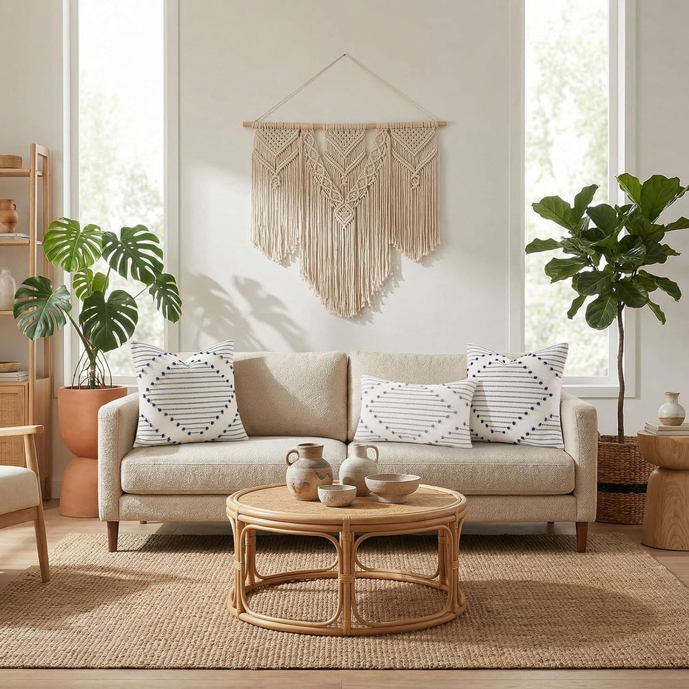 Mecatny Boho Outdoor Throw Pillow Covers 20x20 Set of 2 Grey & Cream White