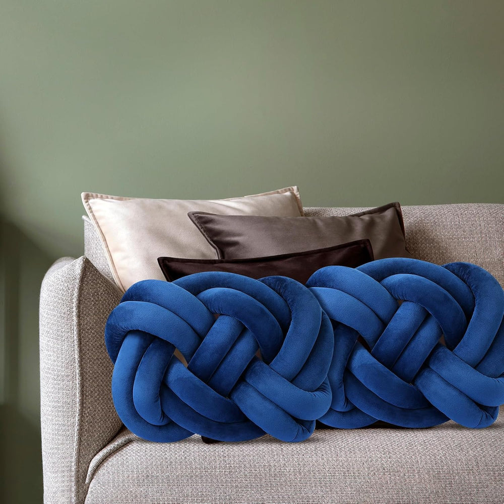 Sintuff 2 Pcs Velvet Knot Pillow Ball Soft Throw Pillow, Navy Blue