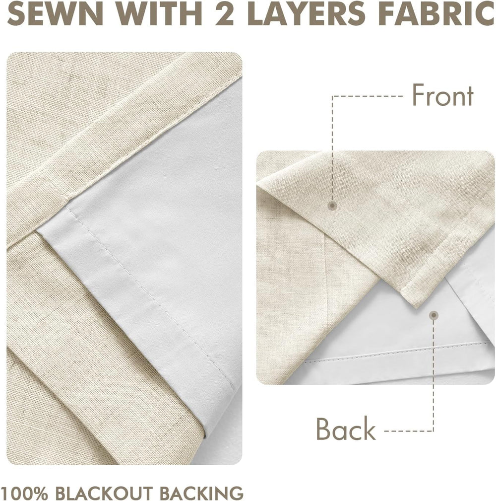 MIULEE Linen Pinch Pleated 100% Blackout Linen Curtains 40x108 Inches