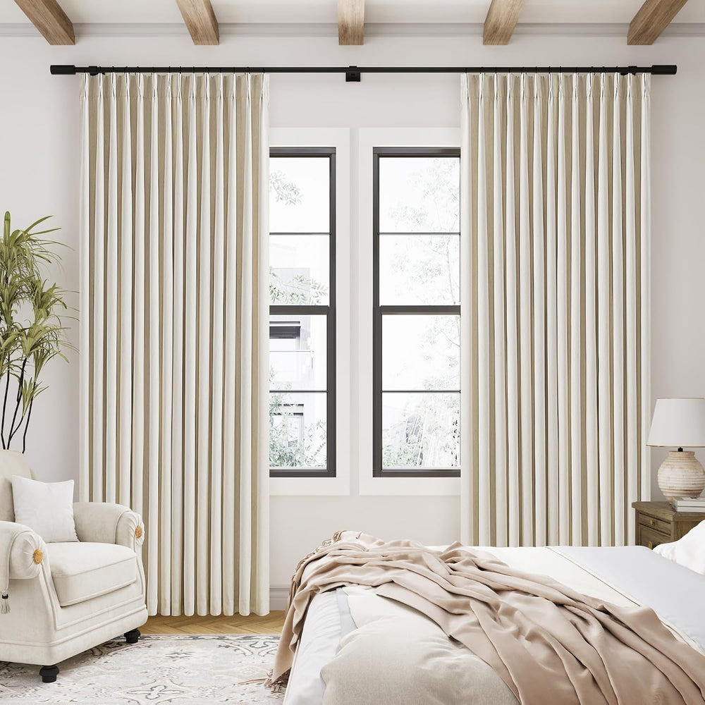 TWODRAPES Cream Beige Linen Blackout Curtains Pinch Pleated 102 Inches Long
