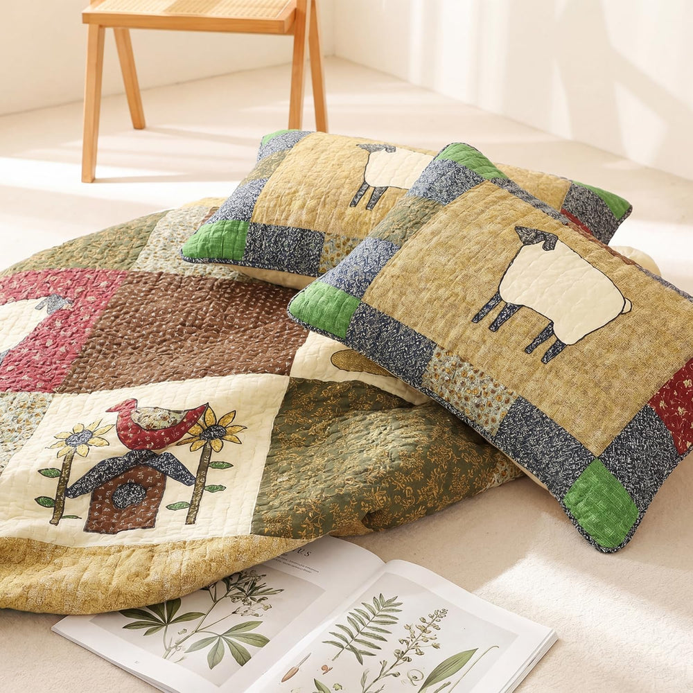 100% Cotton Patchwork Quilt Set Queen,Farmhouse Bedding,3-Piece