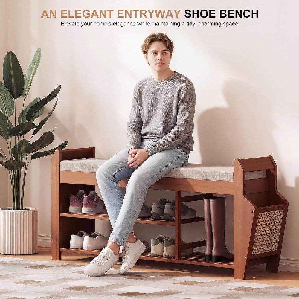 PETKABOO 39.4" Bamboo Shoe Rack Bench, 3-Tier Entryway Bench with Thick ...