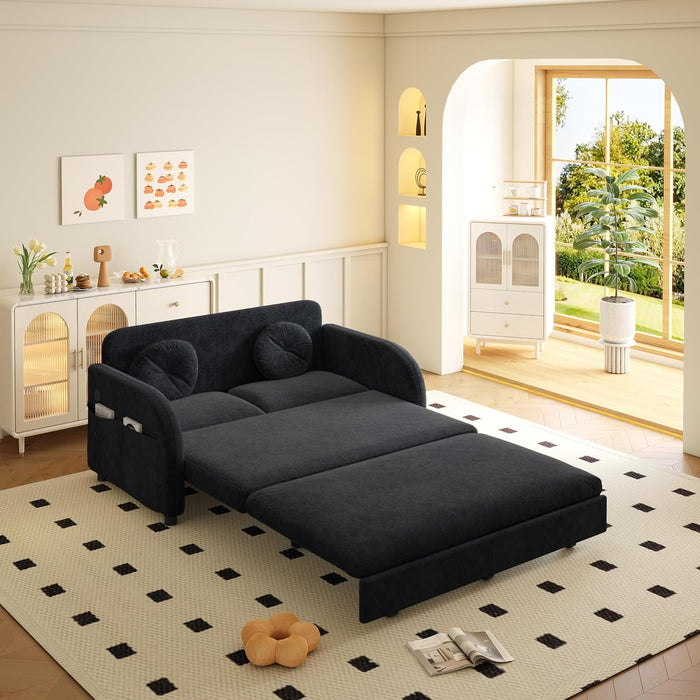 52.4'' Sleeper Sofa Bed Full Size, 3 in 1 Convertible Pull Out Couch, Black
