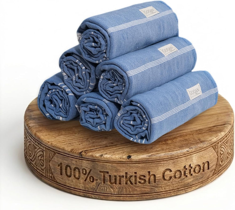 Turkish Cotton Towels 6 Pack, Pool Sauna Spa Gym 39x71 -Azure