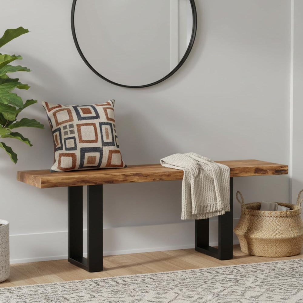 Alaterre Furniture Alpine Live Edge Solid Wood 48" Bench with Metal Legs...