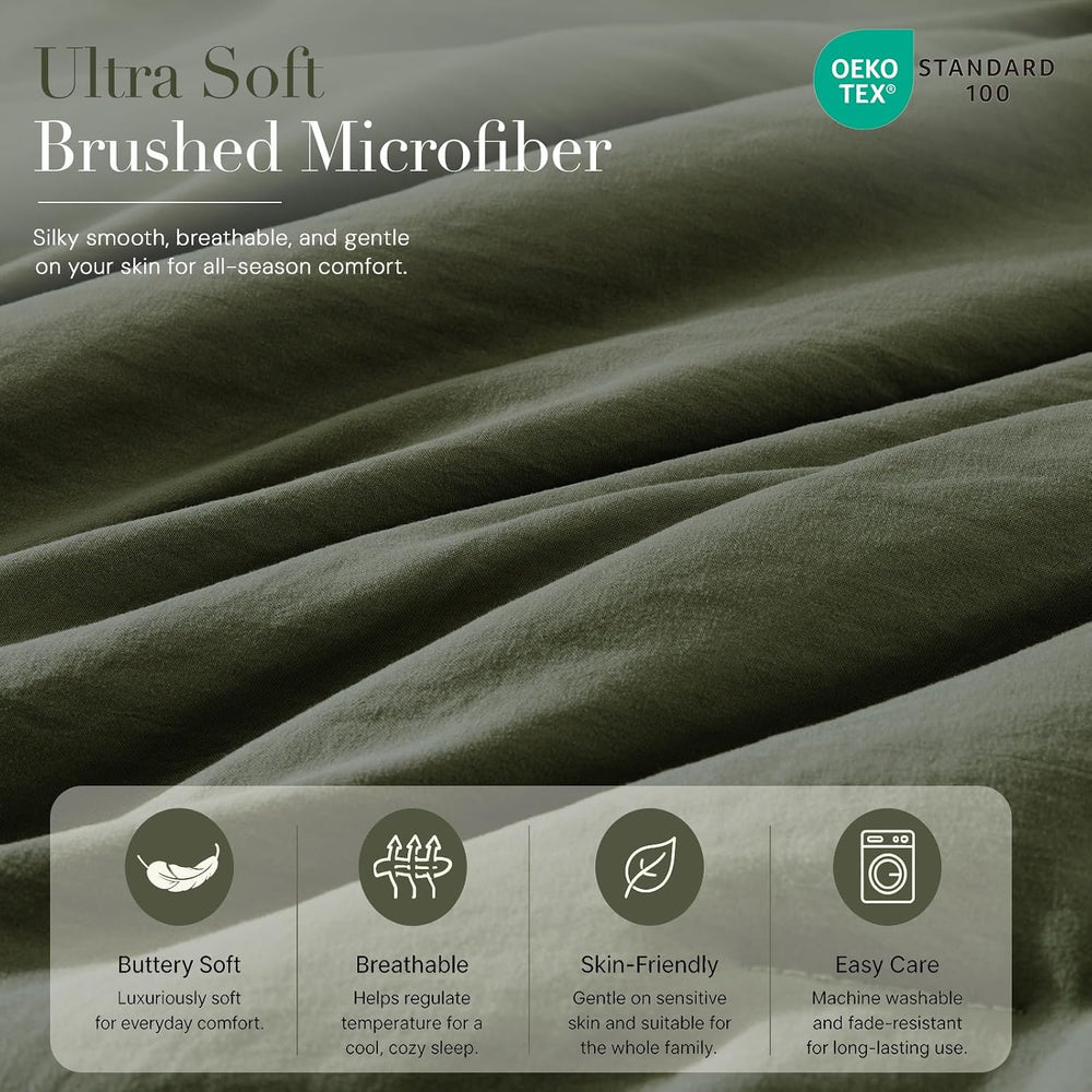 Queen Comforter Set-3 Pieces Soft Olive Green Comforters Queen Size Bedding