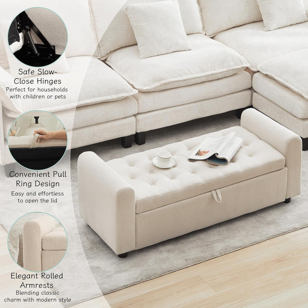 Ottoman with Storage, Tufted Storage Bench for Bedroom, 48" Fabrics End ...