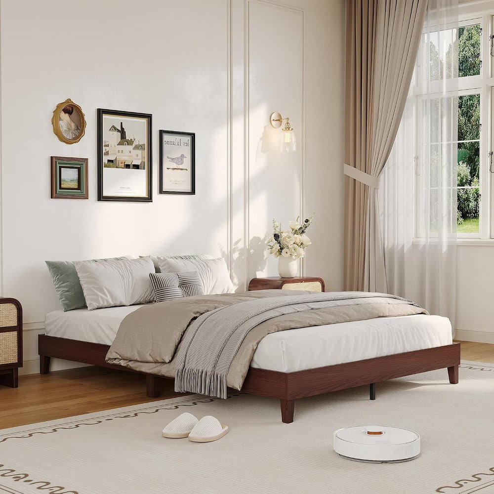 IDEALHOUSE Full Size Bed Frame,9 Inch Natural Sturdy Wood Platform Bed