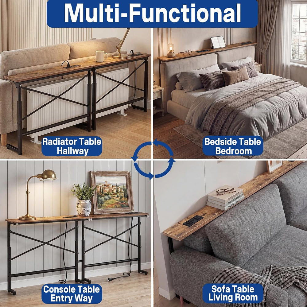 102.4 Inch Behind Couch Table Skinny with 2 Outlets, 24″-32″ Height Adjustabl...