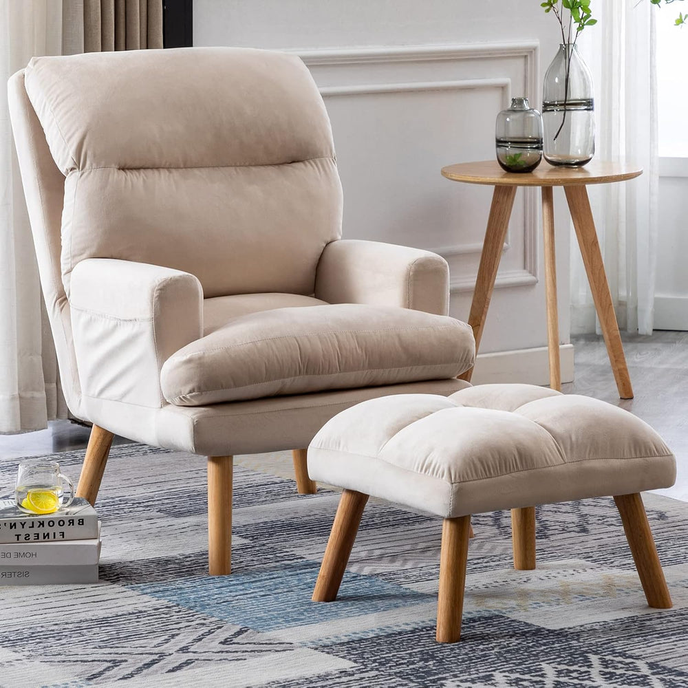 CANMOV Modern Accent Chair with Ottoman, Soft Fabric Armchair with Adjustable...