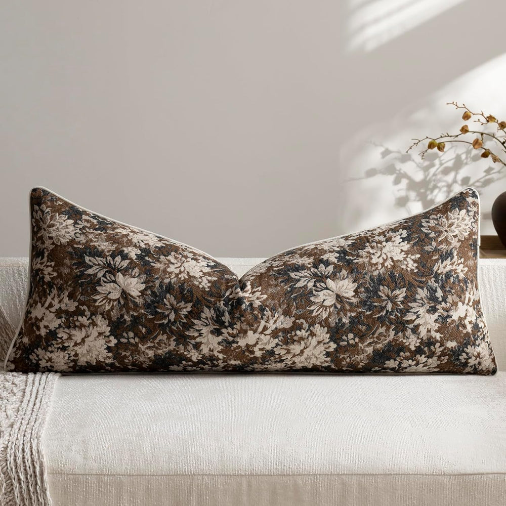 DEZENE Pack of 1 Vintage Floral Lumbar Pillow Covers 14x36 Boho Farmhouse Acc...