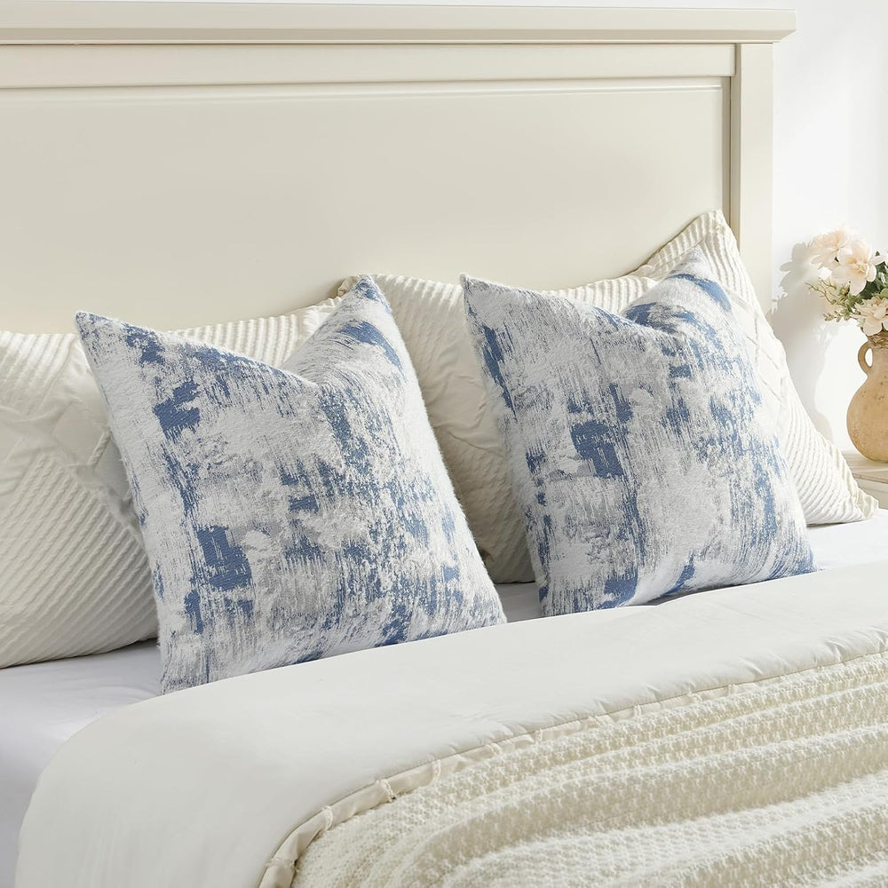 FUTEI Pack of 2 Faux Cashmere Throw Pillow Covers 18x18 Inch, Blue White