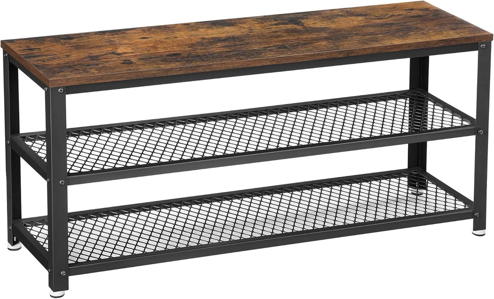 VASAGLE 3-Tier Shoe Rack, Shelf Storage Bench with Metal Mesh Shelves and Sea...