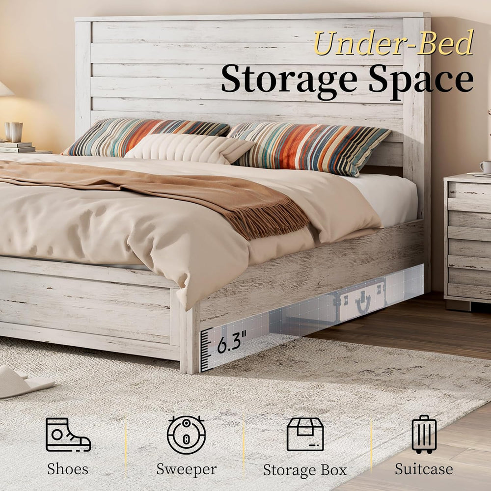 LUXOAK Full Farmhouse Bed Frame with 49" Tall Headboard