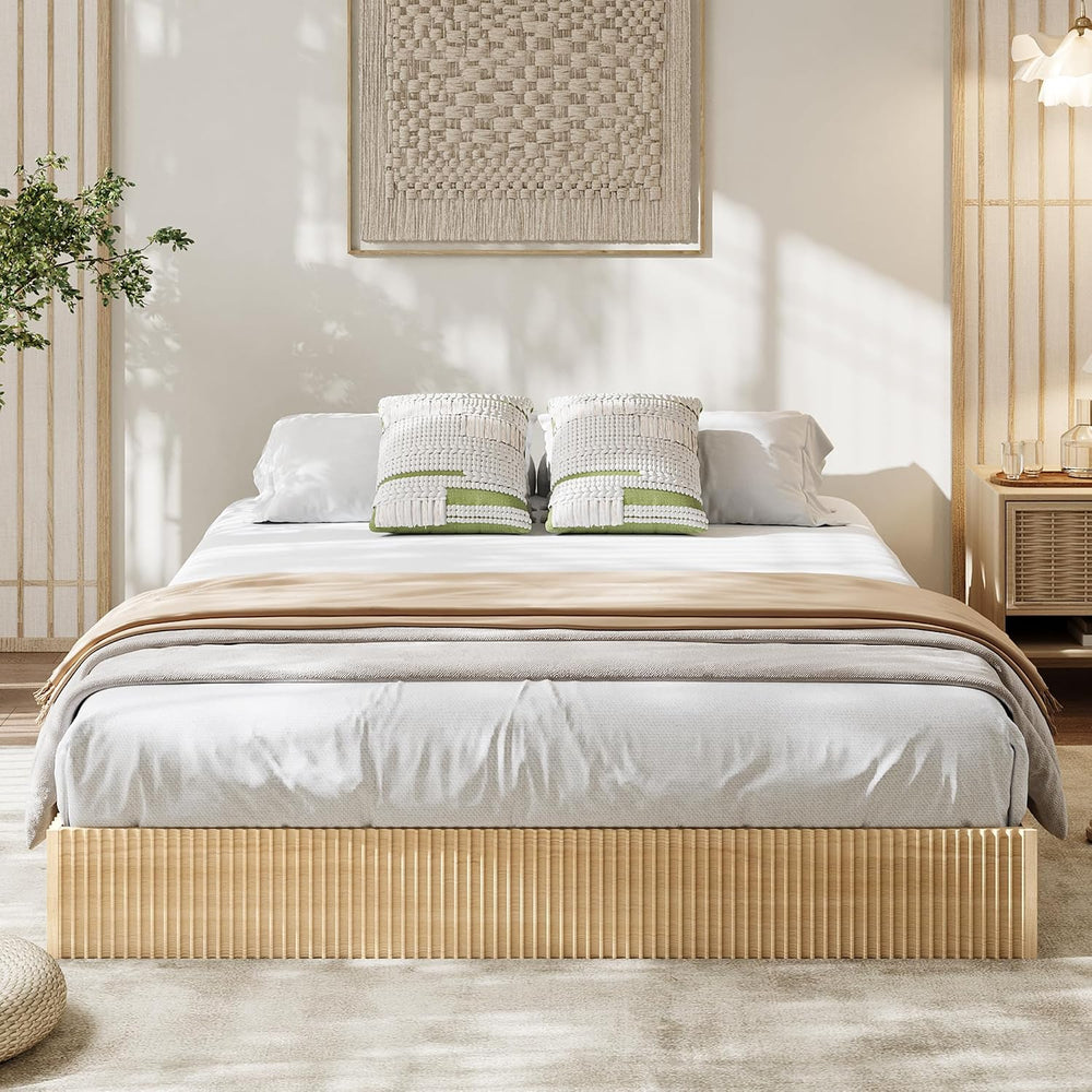 Garvee Queen Bed Frame, Wood Platform Bed with Fluted Design
