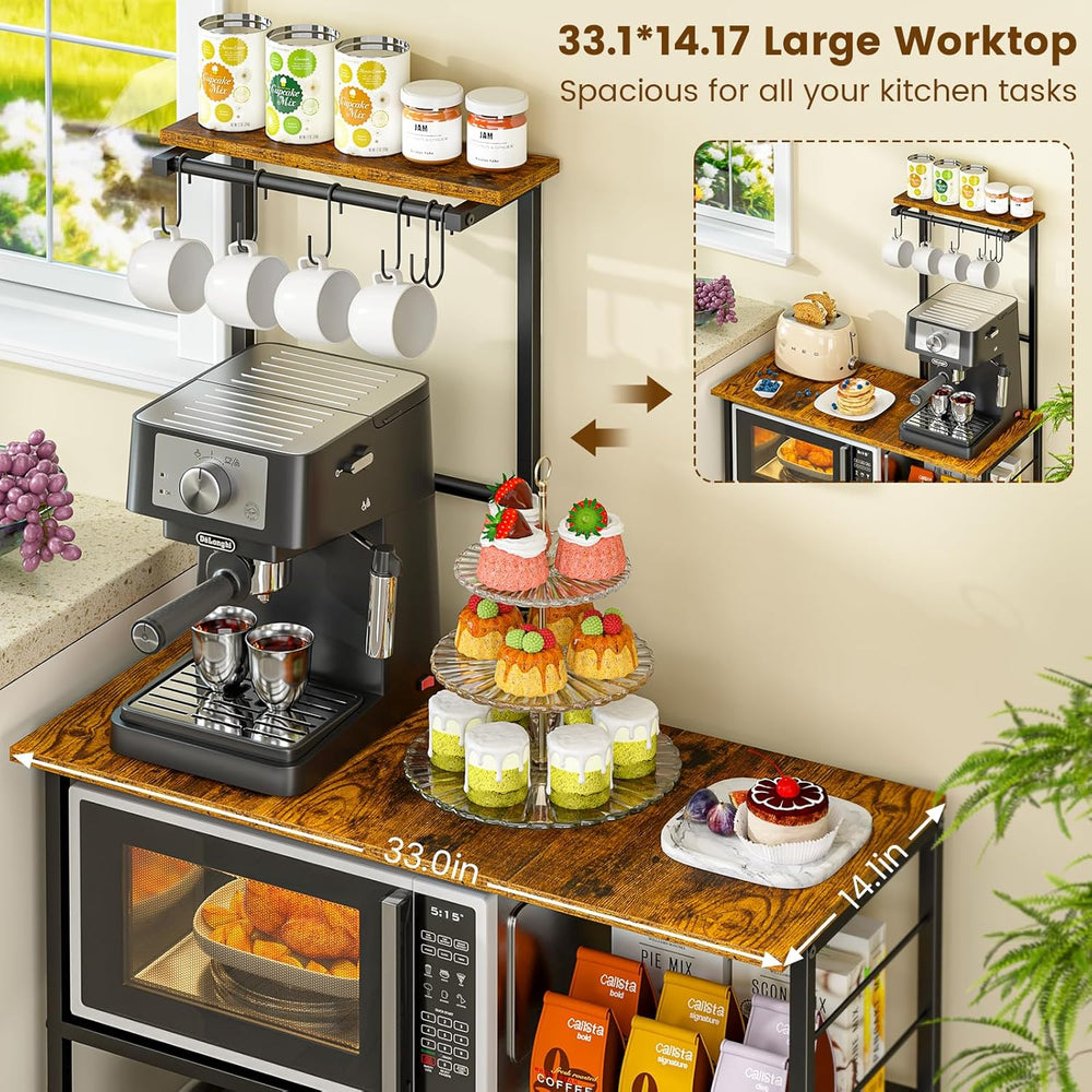 3IngSeagulls Bakers Rack with Storage, Kitchen Microwave Stand with Adjustabl...